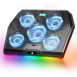 Laptop Cooling Pad, RGB Gaming Laptop Cooler with 5 Quiet Fans, Dual USB Ports
